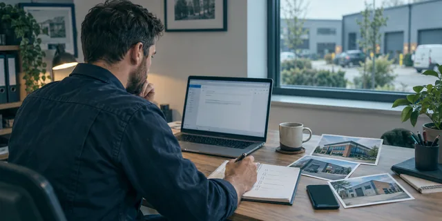 Illustration of a service-business owner preparing commercial outreach